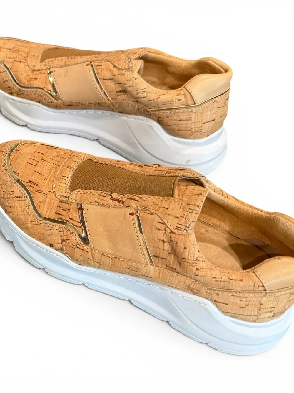DONALD J PLINER Karli Cork Slip-On Fashion Sneaker Women 8M Tan Gold Trim NEW